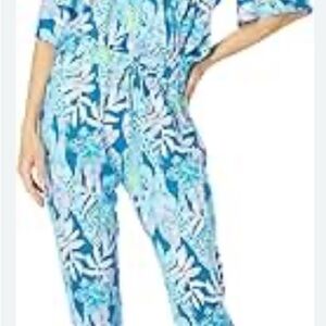 Lilly Pulitzer Blue and White Tropical Jumpsuit